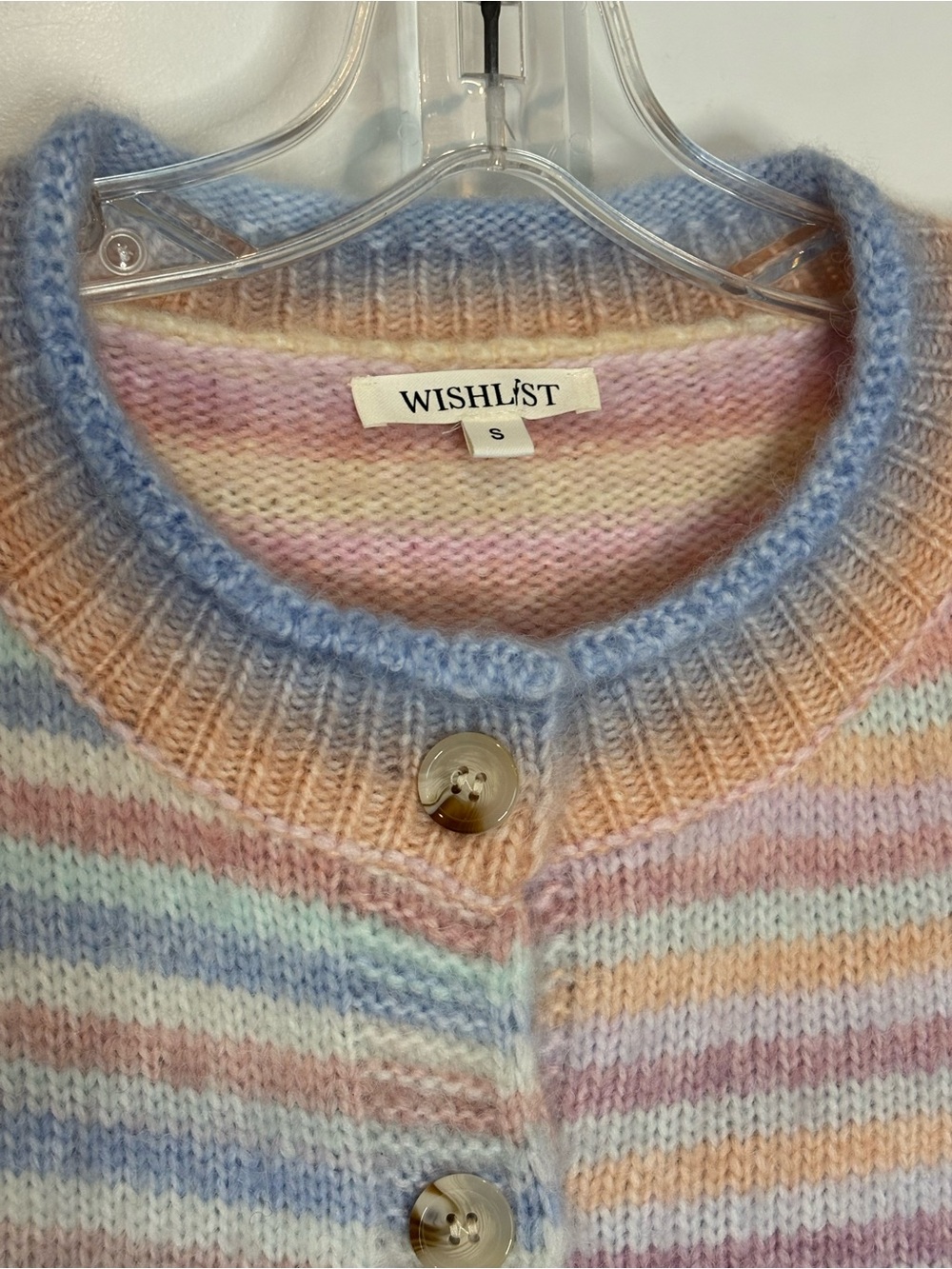 Wishlist Pastel Stripe Crew Button Front Cardigan Sweater S - Picture 7 of 7